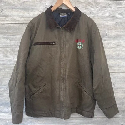 Vintage MN WILD Lined Chore Barn Jacket Mens Medium Corduroy Collar Olive Cotton - Image 1 of 4