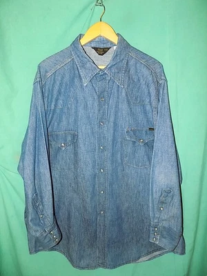 Nice! Vtg 70s SEARS ROEBUCKS DENIM WESTERN WEAR LS SHIRT, PEARL SNAPS, Sz 2XL - Image 1 of 4