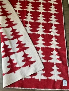 Lana & Lino Red & White Christmas Trees 88% Wool Throw Blanket  49x68 - Bild 1 von 3