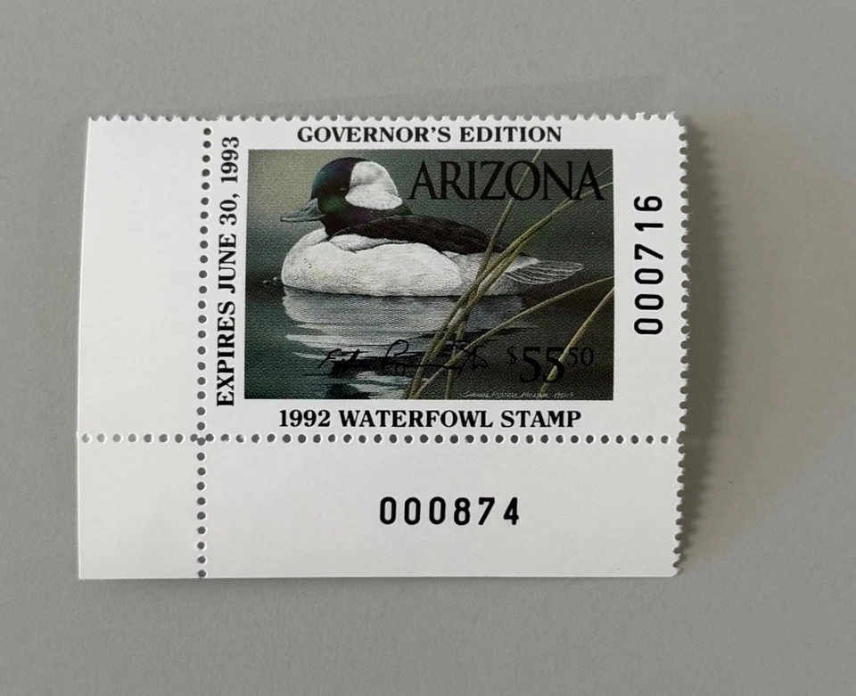 1992 Arizona State Duck Stamp Governor's Edition - AZ6G - Image 1 of 2