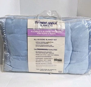 Vtg The Remarkable Blankets By Fieldcrest Mills 2 Twin Blanket Set Blue 66x90 - Picture 1 of 6