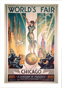 Repro CHICAGO, IL Illinois  1933 WORLD'S FAIR Poster Art~Sheffer  4X6 POSTCARD - Picture 1 of 2
