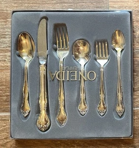 JUEGO DE CUBIERTOS ONEIDA AFECTION *Nuevo* 6 piezas plateados bebé niño pequeño #1039006F - Imagen 1 de 2