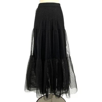 Akris Punto Tulle Maxi Skirt Black Size 2 Lined Polka Dot Sheer - Image 1 of 4