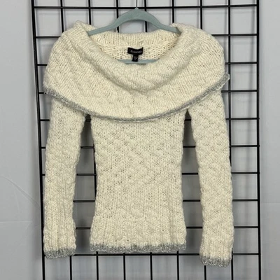 Suéter Bebe Fuera del Hombro para Mujer XS Marfil Tejido con Cable Y2K Ajustado Vacaciones Glamour Foto 1 de 4