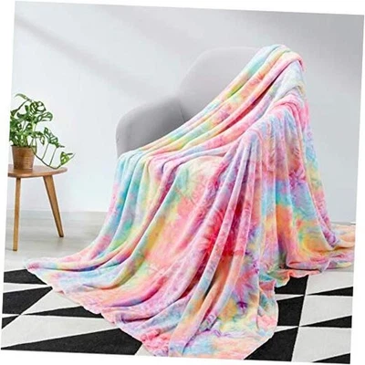  Manta Arco Iris para Niñas, Única Tie-dye Polar 59" x 78" Rosa Arco Iris Foto 1 de 4