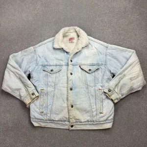Levis Denim Jacket Adult Medium Blue Sherpa Lined Red Tab Trucker USA Made Men* - Picture 1 of 13