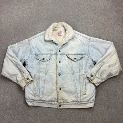 Levis Denim Jacket Adult Medium Blue Sherpa Lined Red Tab Trucker USA Made Men* - Image 1 of 4