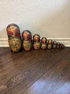 Russische Nestelpuppen Stapelmatroschka handbemalt signiert 10 Puppen - Bild 1 von 14
