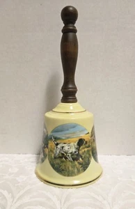 Vintage Mid Century Ceramic Bell w/ Wood Handle ~ Hunting Dogs Motifs - Picture 1 of 7