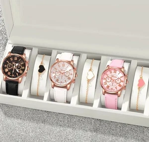 6 Pack Elegant Women's Quartz Watches and Jewelry Set Faux Leather MLA-T0050 - Picture 1 of 7