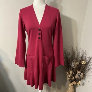 J. CREW Women A-Line Merino Wool Sweater Shirt Dress Dress Fuchsia Pockets Sz M - Picture 1 of 10