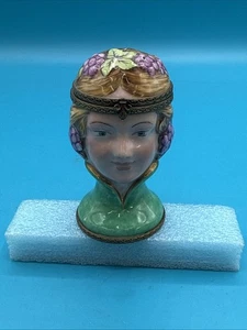 Rare Female Figure "Demeter" Head Bust Limoges Trinket Box Pient Main France - Picture 1 of 11