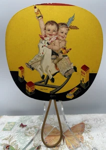 Vintage 666 Cold Remedy Advertising Hand Fan “666 Twins” Cowboy Indian RARE - Picture 1 of 4