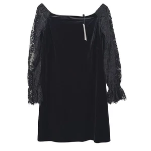 White House Black Market Velvet Party Dress Sz 6 Lace Sleeve Off Shoulder Glam - Picture 1 of 7