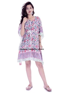 Indisch Baumwolle Boho Kaftan Bikini Abdeckung Kleid Beachwear Poncho Kurz Maxi - Bild 1 von 5