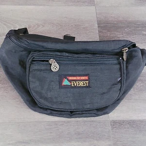 Vintage, 90s Everest Black Zippered Fanny Pack w/ Awesome Aged Brass Pulls - Picture 1 of 4