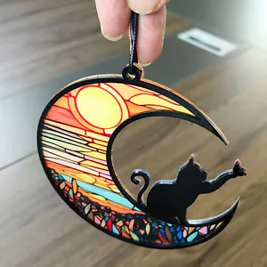 Cat Suncatcher Stained Glass Window Hanging Cat Memorial Suncatcher Handcrafted - Picture 1 of 24