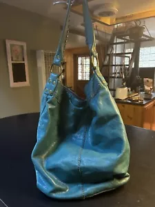 Lucky Brand Vintage Italian Leather Slouch Hobo Turquoise Large VGC - Picture 1 of 14