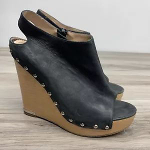 Jean Michel Cazabat Womens Black Studded Platform Wedge Heels Shoes Size 37 - Picture 1 of 10