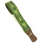 Green Celtic Book Of Kells Hemp Guitar Strap by VTAR, with Brown vegan leather