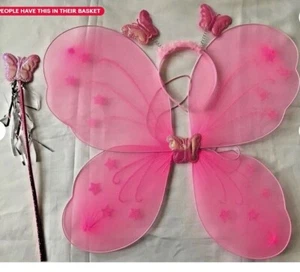 1 Butterfly Wings Wand Headband Fancy Dress Hen Night Party Pink - Picture 1 of 1