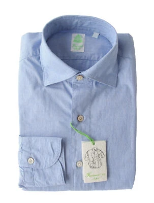Finamore Napoli Light Blue Micro-Check Shirt - Extra Slim - (FN512228) - Image 1 of 4