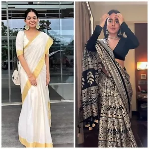 Sari di seta da donna indiani del sud Tollywood Kanchipuram❤️ pezzo camicetta (confezione da 2) - Foto 1 di 10
