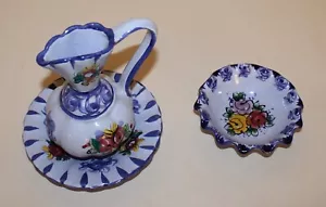 Vintage Majolika violett blau handbemalt Keramik Krug & Schale Portugal - Bild 1 von 21