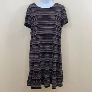 AGB Short Sleeve Ruffle Hem Striped Dress Size L - Picture 1 of 9