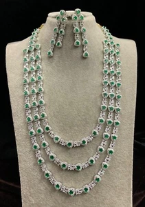 Set Di Collana In Argento Placcato Cz Per Matrimonio Bollywood Indiano Da Sposa - Foto 1 di 5