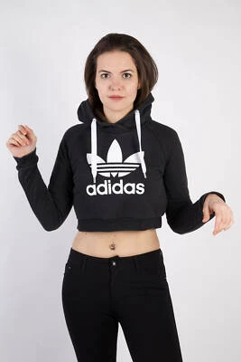 Adidas Crop Top Hoodie Vintage Black Size S -SW2231 - Image 1 of 4