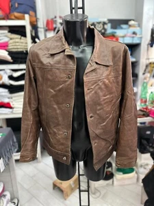 Vera Pelle Giubbotto In Pelle Usato Uomo Man Tg50 Marrone LLV714 - Imagen 1 de 19