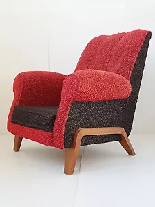Superb Club Chair 1950 in Wool & Oak Vintage Rockabilly 50's - Picture 1 of 1