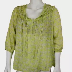 Unique Spectrum Peasant Top Womens Plus 3X Green Floral Boho Blouse Sheer Shirt - Picture 1 of 11