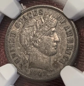 1903 O BARBER DIME - NGC AU 55 - Picture 1 of 4