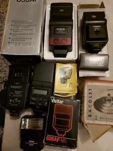 Camera Flash Mix Lot Achiever 630af Cobra Vivitar Miranda Sunpak Photography Lot - Photo 1/4