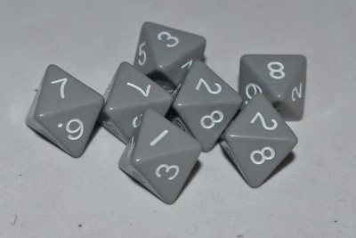 7 D8 Gray White Gaming RPG Dice Games Workshop 40K Warhammer DND Games Workshop - Image 1 of 2