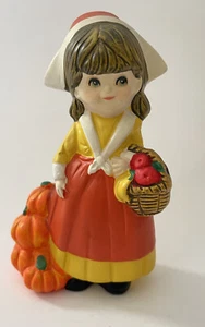 Vintage Thanksgiving Pilgrim Girl with Basket Figurine RB Japan 6" Tall MCM - Picture 1 of 6