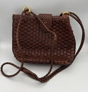 Wunderschöne Vintage 70’s CEM Basket Weave Braun Leder Crossbody Bucket Bag Handtasche - Bild 1 von 4