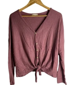 Altar’d State Thermo Waffel Strick Button Down Langarm Tie-Front Bluse L - Bild 1 von 7