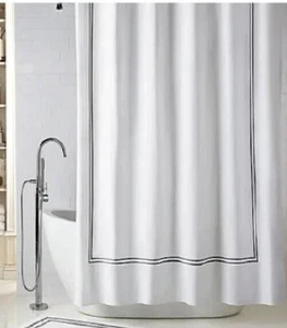 Wamsutta Hotel Baratta Stitch Luxury Fabric Shower Curtain White/Charcoal 72x72" - Picture 1 of 4
