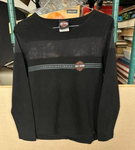 Vintage 2000 Harley Davidson Women's Large Mesh Long Sleeve Shirt Logo Black - Picture 1 of 14