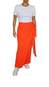 Women's High-Waisted Orange Wide-Leg Pants with Wraparound Tie Boho Style Size L - Picture 1 of 6