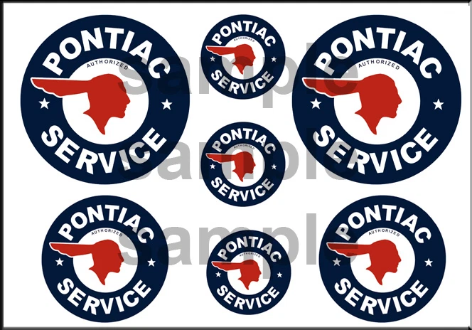 VINTAGE STYLE 1 3/4 AND 1/2 INCH PONTIAC SERVICE DIRAMA GARAGE DECAL STICKER  - Image 1 of 1