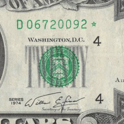 $20 1974 Federal Reserve Note Cleveland Star D06720092* 4.3 M printing D-11 9/76 - Image 1 of 4