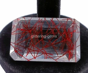 164 Ct Certified Lab-Created Red Rutilated Quartz Emerald Cut Loose Gems 4OUF - Picture 1 of 8