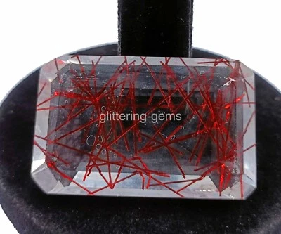 164 Ct Certified Lab-Created Red Rutilated Quartz Emerald Cut Loose Gems 4OUF - Image 1 of 4