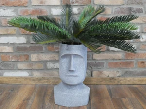 Large Grey Easter Island Moai Head Stone Effect Garden Flower Pot Planter - Picture 1 of 2