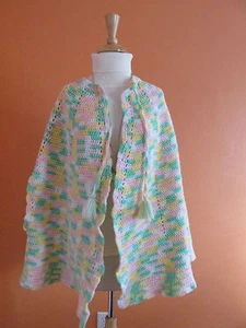 Women's Boho Pastel Multi-Color Hand Knit Crochet Hipster Cape Shawl - Picture 1 of 12